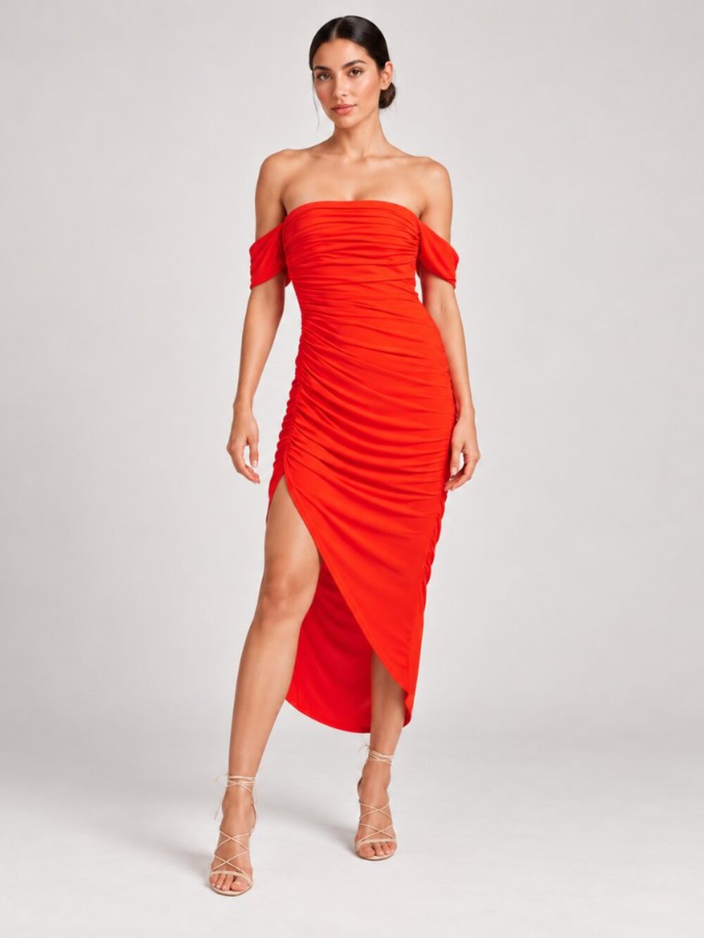 NWT Cinq A Sept Delaney Ruched Midi Dress Orange Size 16